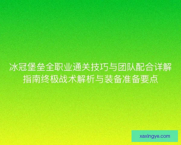 冰冠堡垒全职业通关技巧与团队配合详解指南终极战术解析与装备准备要点